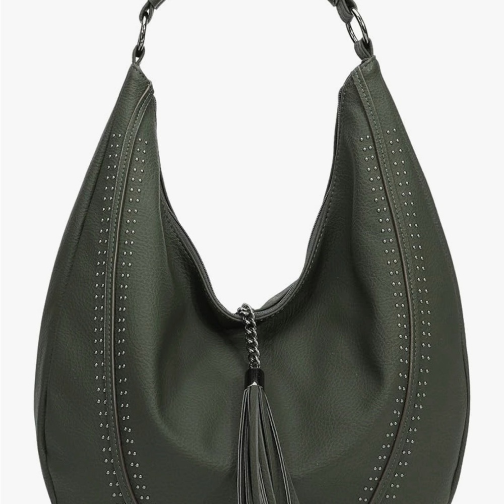 Sophisticated Green Leather Hobo Bag with Braided Strap